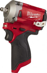 Milwaukee Tool - 3/8" Drive 12 Volt Pistol Grip Cordless Impact Wrench & Ratchet - 2,700 RPM, 0 to 3,200 BPM, 250 Ft/Lb Torque, Lithium-Ion Batteries - Exact Tooling