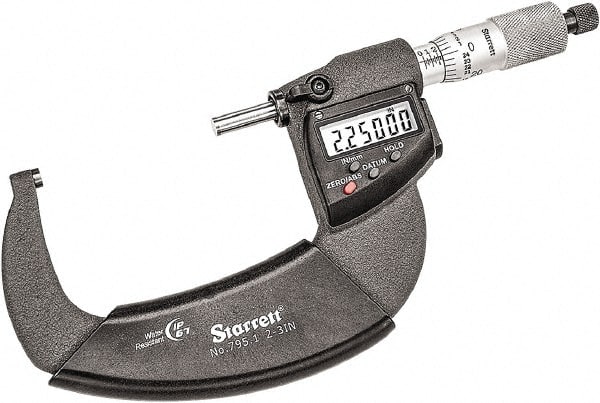Starrett - 2 to 3" Range, 0.001mm Graduation, 0.0001" Graduation, Mechanical Outside Micrometer - Ratchet Thimble, 1-3/4" Throat Depth, Accurate to 0.0001" - Exact Tooling