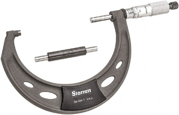 Starrett - 3 to 4" Range, 0.0001" Graduation, Mechanical Outside Micrometer - Ratchet Thimble, 2-1/4" Throat Depth, Accurate to 0.0001" - Exact Tooling