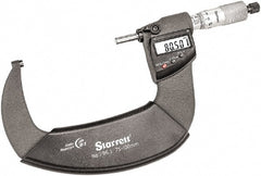 Starrett - 75 to 100mm Range, 0.001mm Graduation, Mechanical Outside Micrometer - Ratchet Thimble, 55mm Throat Depth, Accurate to 0.001mm - Exact Tooling