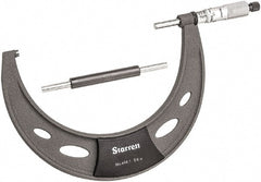 Starrett - 5 to 6" Range, 0.0001" Graduation, Mechanical Outside Micrometer - Ratchet Thimble, 3.35" Throat Depth, Accurate to 0.0001" - Exact Tooling