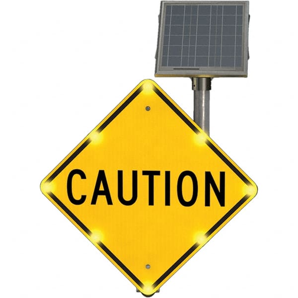 TAPCO - "Caution", 30" Wide x 30" High, Aluminum Traffic Control Signs - Fluorescent Yellow, Black, Diamond Grade Reflectivity, Diamond, Post Mount - Exact Tooling