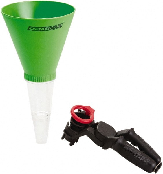 OEM Tools - 16 oz Capacity Plastic Funnel with Clamp - 3-3/4" Straight Spout, Green & Clear - Exact Tooling