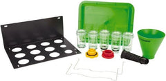 OEM Tools - 16 oz Capacity Plastic Funnel Set - 5" Mouth OD, 3-3/4" Straight Spout, Green & Clear - Exact Tooling