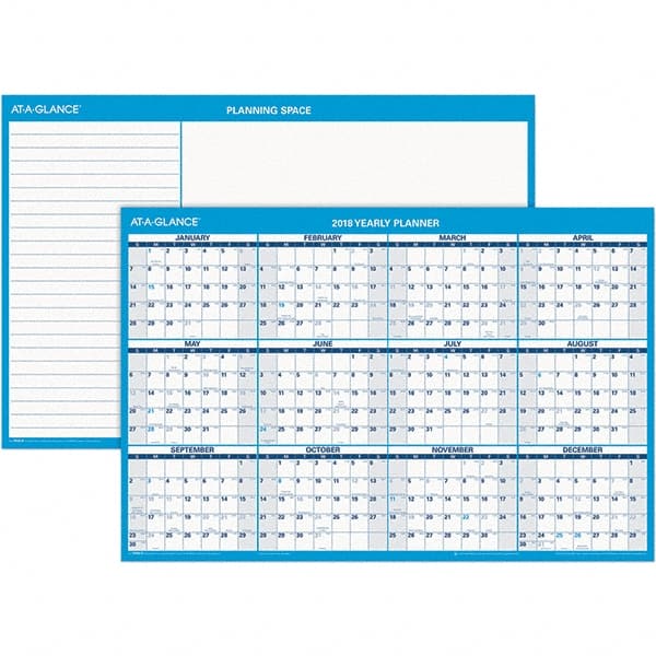 AT-A-GLANCE - 1 Sheet, 36 x 24", Erasable Wall Calendar - Blue & White - Exact Tooling