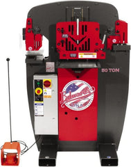 Edwards Manufacturing - 7" Throat Depth, 50 Ton Punch Pressure, 1" in 5/8" Punch Capacity Ironworker - 5 hp, 1 Phase, 230 Volts, 36-3/4" Wide x 54-1/2" High x 36-1/8" Deep - Exact Tooling