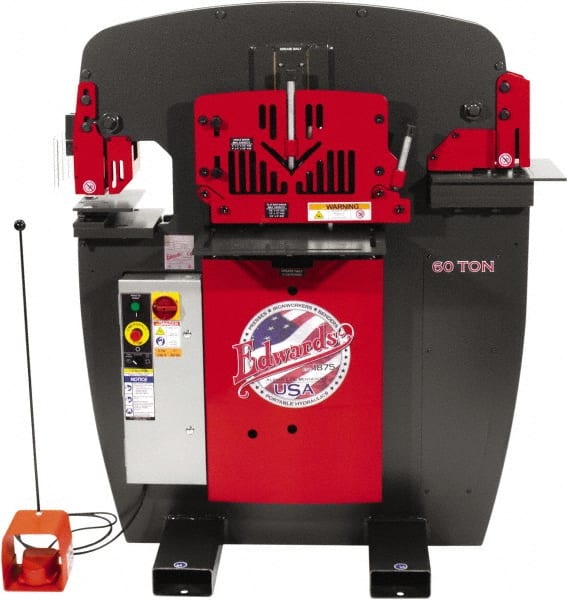 Edwards Manufacturing - 8-7/8" Throat Depth, 60 Ton Punch Pressure, 1-1/16" in 5/8" Punch Capacity Ironworker - 5 hp, 3 Phase, 230 Volts, 46-1/8" Wide x 56-1/8" High x 36-1/8" Deep - Exact Tooling