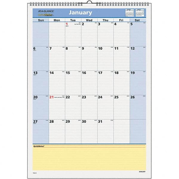 AT-A-GLANCE - 12 Sheet, 12 x 17", Wall Calendar - Blue & Yellow - Exact Tooling