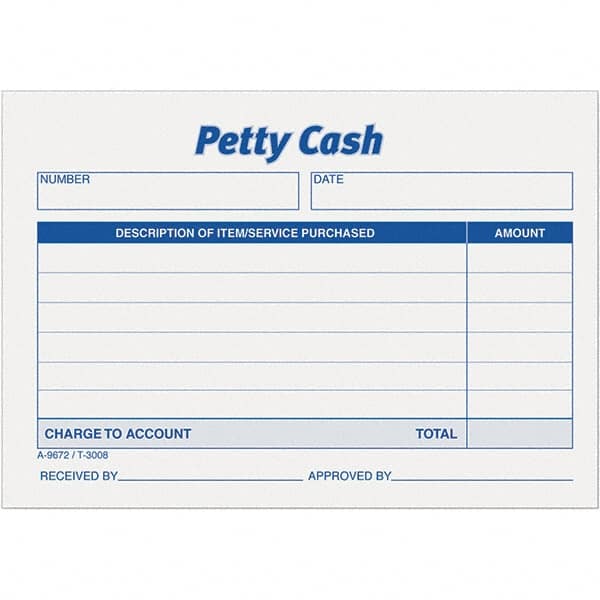 TOPS - 600 Sheet, 3-1/2 x 5", Petty Cash Slips - Blue & White - Exact Tooling