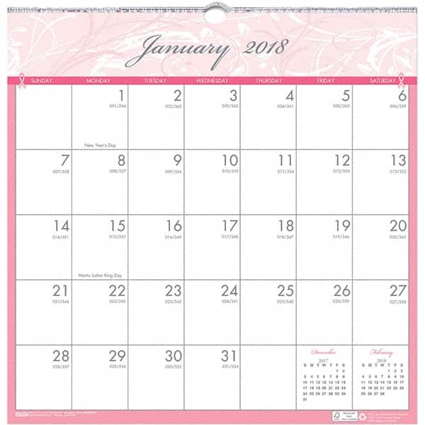 House of Doolittle - 12 Sheet, 12 x 12", Wall Calendar - Pink & Gray - Exact Tooling