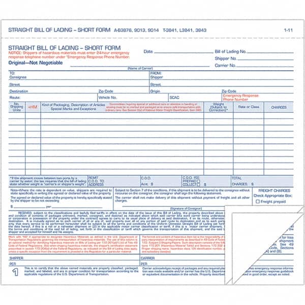 TOPS - 250 Sheet, 7-7/16 x 8-/2", Hazardous Material Short Forms - Blue & White - Exact Tooling