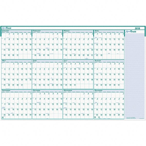 House of Doolittle - 1 Sheet, 24 x 37", Erasable Wall Calendar - White & Teal - Exact Tooling