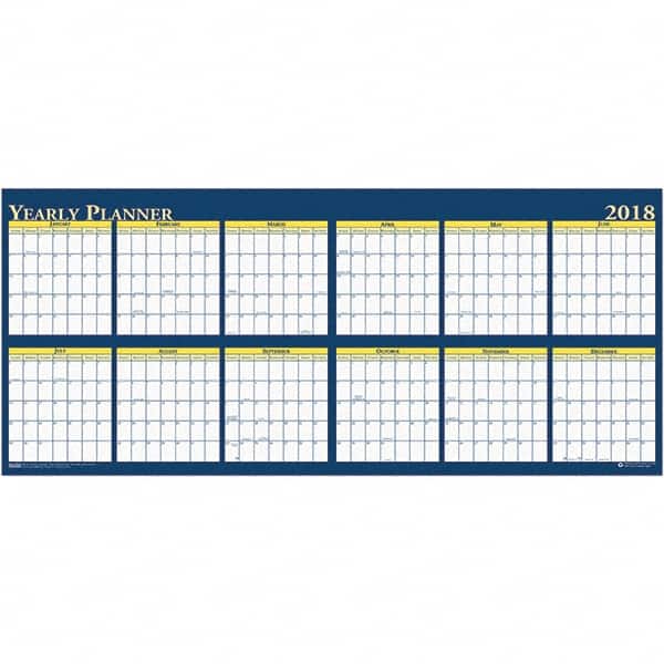 House of Doolittle - 1 Sheet, 60 x 26", Erasable Wall Planner - Yellow & Blue - Exact Tooling
