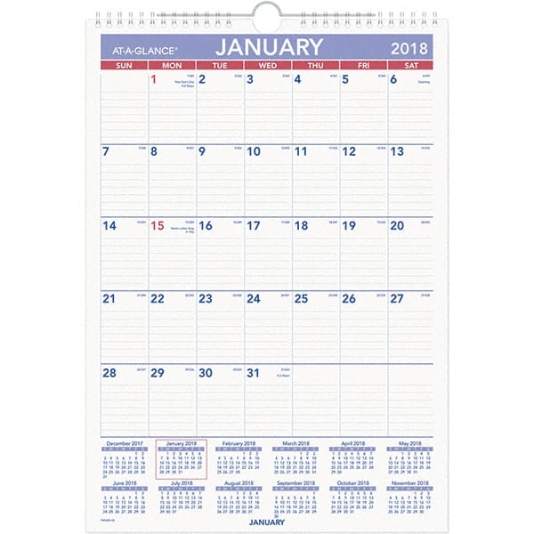 AT-A-GLANCE - 12 Sheet, 12 x 17", Erasable Wall Calendar - White - Exact Tooling