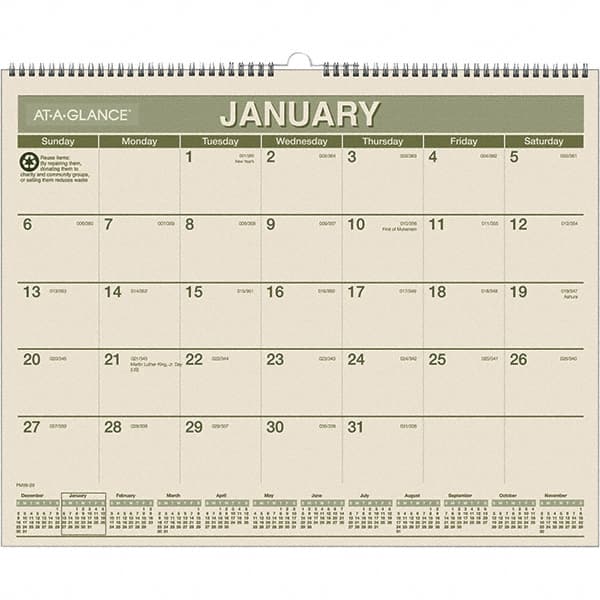 AT-A-GLANCE - 12 Sheet, 15 x 12", Wall Calendar - Green & White - Exact Tooling