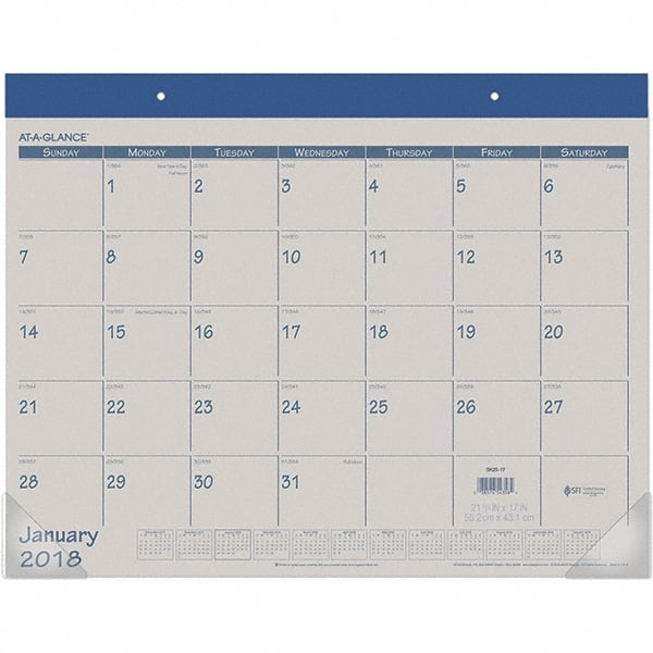 AT-A-GLANCE - 12 Sheet, 22 x 17", Desk Pad Calendar - Blue - Exact Tooling