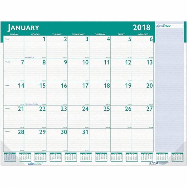 House of Doolittle - 12 Sheet, 22 x 17", Desk Pad Calendar - White & Teal - Exact Tooling