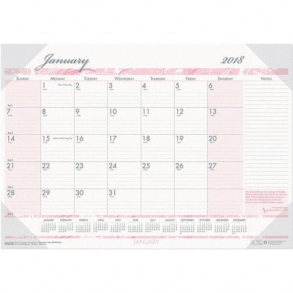 House of Doolittle - 12 Sheet, 18-1/2 x 13", Desk Pad Calendar - Pink & Gray - Exact Tooling