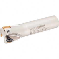 Iscar - 1-1/2" Cut Diam, 0.315" Max Depth of Cut, 1-1/2" Shank Diam, 9.84" OAL, Indexable Square Shoulder Helical End Mill - HM390 TPKT 1003 Inserts, Cylindrical Shank, 90° Lead Angle, Through Coolant, Series HeliIQMill - Exact Tooling