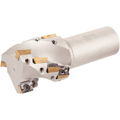 Iscar - 1-1/2" Cut Diam, 1-1/2" Max Depth of Cut, 1-1/4" Shank Diam, 4-1/2" OAL, Indexable Square Shoulder Helical End Mill - Weldon Shank, 90° Lead Angle, Series Helimill - Exact Tooling