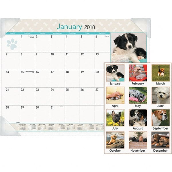 AT-A-GLANCE - 12 Sheet, 22 x 17", Desk Pad Calendar - Puppies - Exact Tooling