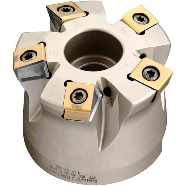 Iscar - 5 Inserts, 2" Cutter Diam, 0.071" Max Depth of Cut, Indexable High-Feed Face Mill - 3/4" Arbor Hole Diam, 1.57" High, FTP-LN10 Toolholder, LNHT 1006 Inserts, Series Helitang - Exact Tooling