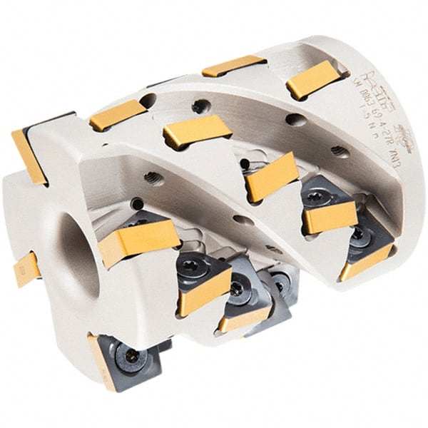 Iscar - 24 Inserts, 63mm Cut Diam, 27mm Arbor Diam, 69mm Max Depth of Cut, Indexable Square-Shoulder Face Mill - 80mm High, XNMU 1306 Insert Compatibility, Through Coolant, Series HeliSlot - Exact Tooling