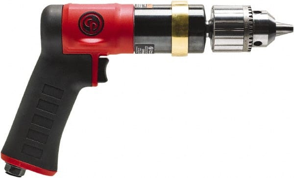 Chicago Pneumatic - 1/2" Keyed Chuck - Pistol Grip Handle, 600 RPM, 0.5 hp, 90 psi - Exact Tooling
