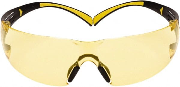 3M - Amber Lenses, Frameless Safety Glasses - Anti-Fog, Yellow, Black Frame, Size Universal, Wrap Around - Exact Tooling
