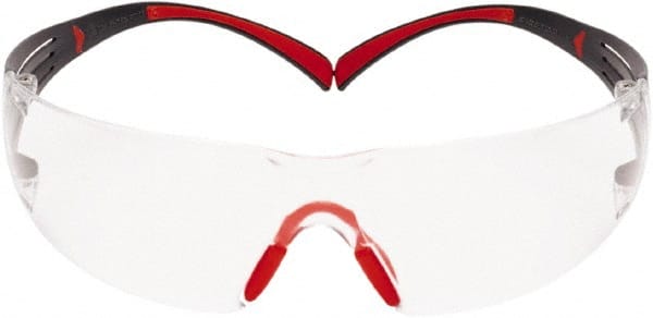 3M - Clear Lenses, Frameless Safety Glasses - Anti-Fog, Red, Gray Frame, Size Universal, Wrap Around - Exact Tooling