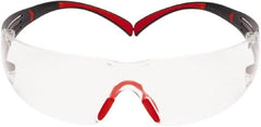 3M - Clear Lenses, Frameless Safety Glasses - Anti-Fog, Red, Gray Frame, Size Universal, Wrap Around - Exact Tooling