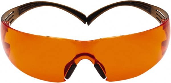 3M - Orange Lenses, Frameless Safety Glasses - Anti-Fog, Brown, Black Frame, Size Universal, Wrap Around - Exact Tooling