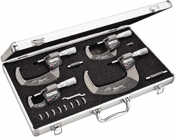 Starrett - Mechanical Outside Micrometer Sets Minimum Measurement (Inch): 0 Maximum Measurement (Inch): 4 - Exact Tooling