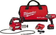 Milwaukee Tool - 1/2" Drive 18 Volt Pistol Grip Cordless Impact Wrench & Ratchet - 550/1,400/1,750 RPM, 0 to 2,100 BPM, 1,400 Ft/Lb Torque, 2 Lithium-Ion Batteries Included - Exact Tooling