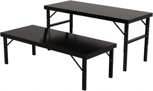 Valley Craft - 34 Wide x 84" Deep x 28" High, Steel Work Table - 14 Gauge Stainless Steel Top, Adjustable Height Legs, Gray - Exact Tooling