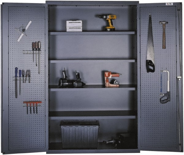 Valley Craft - 4 Shelf Pegboard Storage Cabinet - Steel, 48" Wide x 24" Deep x 78" High, Gray - Exact Tooling