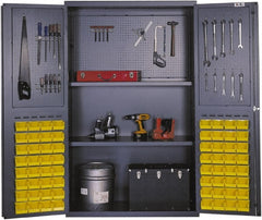 Valley Craft - 2 Shelf 64 Bin Pegboard Storage Cabinet - Steel, 48" Wide x 24" Deep x 78" High, Gray - Exact Tooling