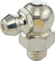 Umeta - 90° Head Angle, M8x1.25 Metric Stainless Steel Standard Grease Fitting - 9mm Hex, 18mm Overall Height, 5.5mm Shank Length - Exact Tooling