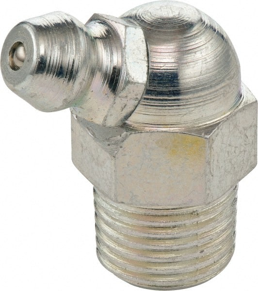 Umeta - 65° Head Angle, 1/8 PTF Steel Standard Grease Fitting - 7/16" Hex, 1.2188" Overall Height, Zinc Plated Finish - Exact Tooling