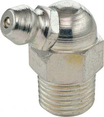 Umeta - 65° Head Angle, 1/8 PTF Steel Standard Grease Fitting - 7/16" Hex, 1.2188" Overall Height, Zinc Plated Finish - Exact Tooling