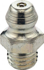 Umeta - Straight Head Angle, M8x1.25 Metric Stainless Steel Standard Grease Fitting - 9mm Hex, 15mm Overall Height, 5.5mm Shank Length - Exact Tooling