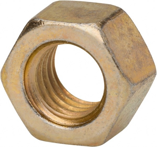 Made in USA - 3/8-16 UNC Steel Right Hand Hex Nut - 9/16" Across Flats, 21/64" High, Zinc Yellow Dichromate Finish - Exact Tooling