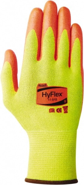 Ansell - Size L (9), ANSI Cut Lvl 4, Abrasion Lvl 0, Nitrile Coated Kevlar/Spectra/Stainless Steel Cut Resistant Gloves - 12" Long, Palm Coated, Knit Wrist, Yellow/Orange, Paired - Exact Tooling