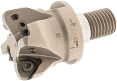 Walter - 21° Lead Angle, 2" Max Cut Diam, 1.291" Min Cut Diam, 0.079" Max Depth of Cut, Indexable Chamfer & Angle End Mill - 4 Inserts, P23696 Insert Style, 80mm OAL, Through Coolant, Threaded Shank - Exact Tooling