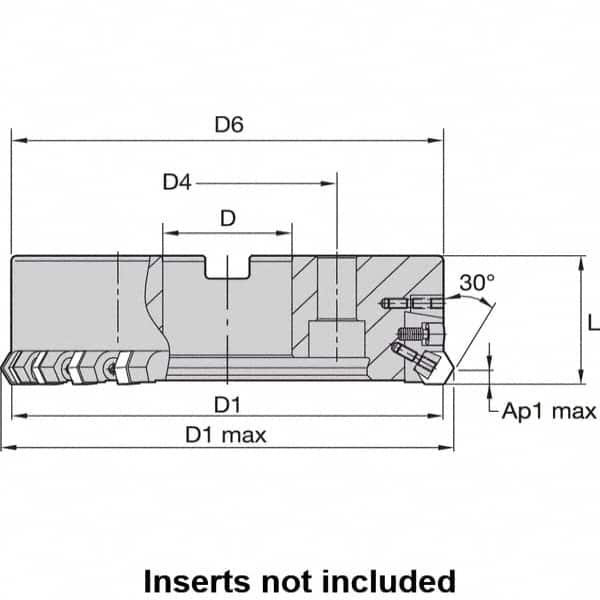 Kennametal - 4" Cut Diam, 1-1/4" Arbor Hole, 8mm Max Depth of Cut, 30° Indexable Chamfer & Angle Face Mill - 10 Inserts, HNGX 0905... Insert, Left Hand Cut, 10 Flutes, Series HexaCut - Exact Tooling
