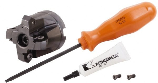 Kennametal - 1" Cut Diam, 1/2" Arbor Hole, 4.42mm Max Depth of Cut, 30° Indexable Chamfer & Angle Face Mill - 4 Inserts, HNGJ 0604... Insert, Right Hand Cut, 4 Flutes, Through Coolant, Series Dodeka Mini HD - Exact Tooling