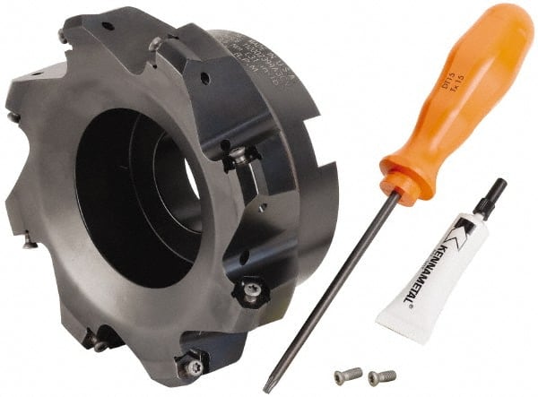 Kennametal - 5" Cut Diam, 1-1/2" Arbor Hole, 3.23mm Max Depth of Cut, 45° Indexable Chamfer & Angle Face Mill - 8 Inserts, HNGJ 0604... Insert, Right Hand Cut, 8 Flutes, Through Coolant, Series Dodeka Mini - Exact Tooling