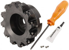 Kennametal - 5" Cut Diam, 1-1/2" Arbor Hole, 3.23mm Max Depth of Cut, 45° Indexable Chamfer & Angle Face Mill - 12 Inserts, HNGJ 0604... Insert, Right Hand Cut, 12 Flutes, Through Coolant, Series Dodeka Mini - Exact Tooling