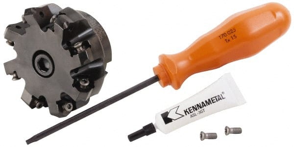 Kennametal - 2" Cut Diam, 3/4" Arbor Hole, 3.23mm Max Depth of Cut, 45° Indexable Chamfer & Angle Face Mill - 8 Inserts, HNGJ 0604... Insert, Right Hand Cut, 8 Flutes, Through Coolant, Series Dodeka Mini - Exact Tooling