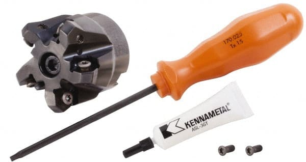 Kennametal - 1" Cut Diam, 1/2" Arbor Hole, 3.23mm Max Depth of Cut, 45° Indexable Chamfer & Angle Face Mill - 5 Inserts, HNGJ 0604... Insert, Right Hand Cut, 5 Flutes, Through Coolant, Series Dodeka Mini - Exact Tooling